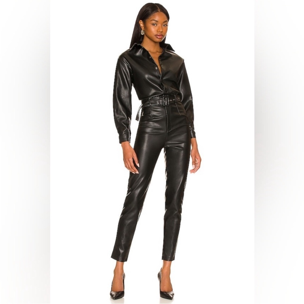 Superdown Black Faux Leather Jumpsuit